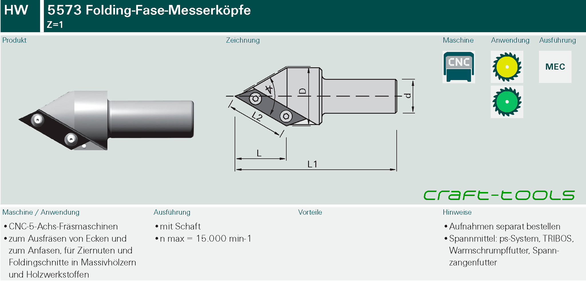 5573 Folding-Fase-Messerköpfe HW - Z=1